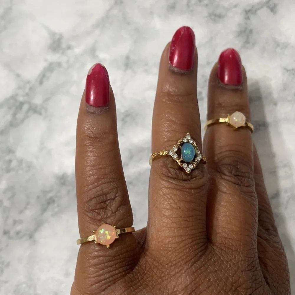 Opal Rhinestone Multicolored Pastel Stackable Rings - Picture 9 of 9